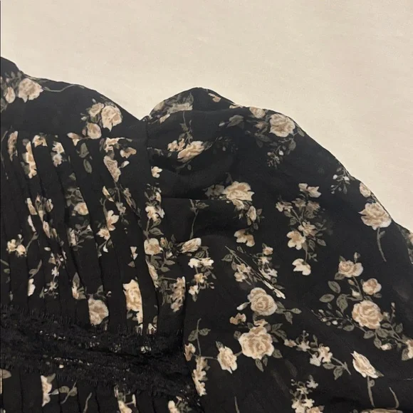 And Now This Black Floral chiffon v neck top SZ 1X plus size puffy sleeve NWT - Picture 11 of 14